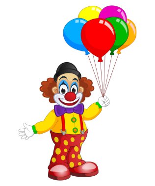 Beyaz arkaplanda balonları olan vektör palyaço