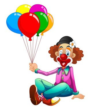 Beyaz arkaplanda balonları olan vektör palyaço