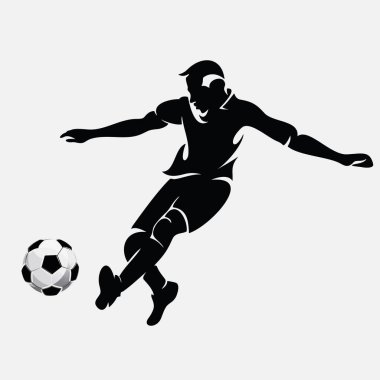 Topu beyaz arkaplanda izole edilmiş futbol oyuncusunun vektör simgesi