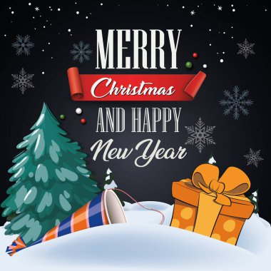 vektör noel ve karlı arkaplanda yeni yıl tebrik kartı