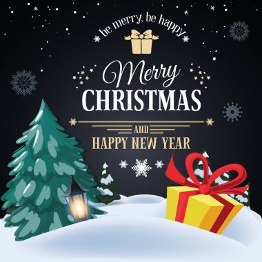 vektör noel ve karlı arkaplanda yeni yıl tebrik kartı