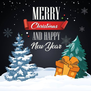 vektör noel ve karlı arkaplanda yeni yıl tebrik kartı