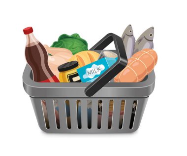 Beyaz arkaplanda izole edilmiş vektör market sepeti simgesi