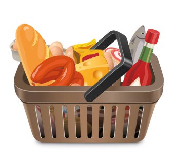 Beyaz arkaplanda izole edilmiş vektör market sepeti simgesi