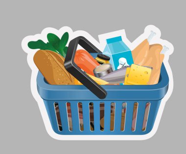 Beyaz arkaplanda izole edilmiş vektör market sepeti etiketi