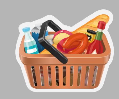 Beyaz arkaplanda izole edilmiş vektör market sepeti etiketi