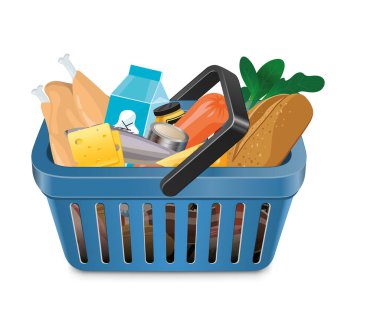 Beyaz arkaplanda izole edilmiş vektör market sepeti simgesi