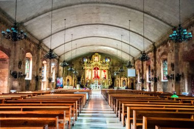 Miag-ao Kilisesi, Iloilo, Filipinler. Barok mimarisinin yer aldığı ve UNESCO dünya mirası olarak kabul edilen İspanyol Katolik misyonerler tarafından inşa edilen 18. yüzyıl ibadethanesi..