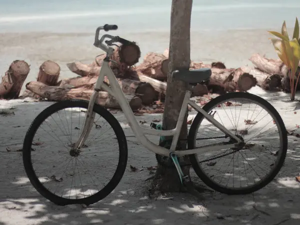 Bicicletta Parcheggiata Una Spiaggia Sabbiosa — Foto Stock
