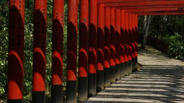 Kanji ile süslenmiş Kırmızı Sütunlu Japonca-İlhamlı Yol