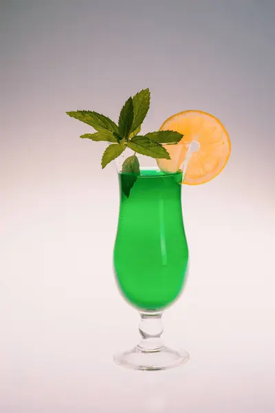 Drinks, Green, Cocktail with mint and orange slice White Background.