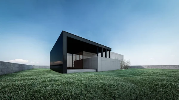 Architectural 3D rendering illustration of modern minimal house