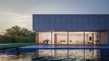 Mimari 3D tasvir modern asgari evin