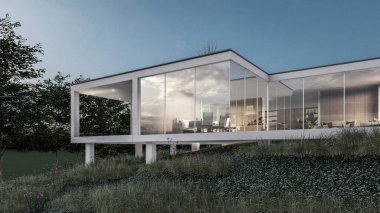 Mimari 3D tasvir modern asgari evin