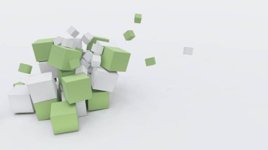 Perspektif çizimi olan 3d yeşil ve beyaz kübik bloklar