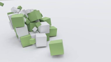 Perspektif çizimi olan 3d yeşil ve beyaz kübik bloklar