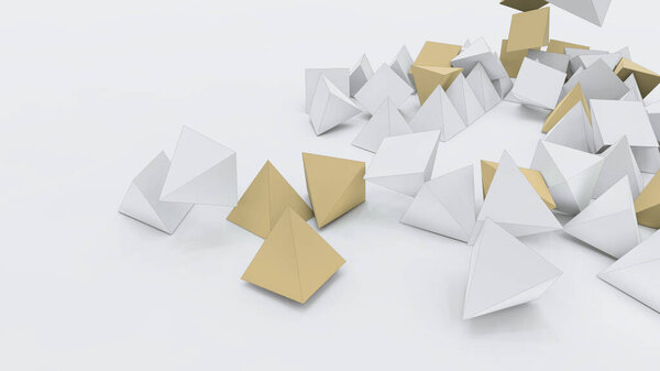 3d gold and white triangle cubic blocks with perspective render illustration