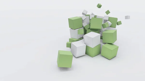 Green White Cubic Blocks Perspective Render Illustration — Stock Photo, Image