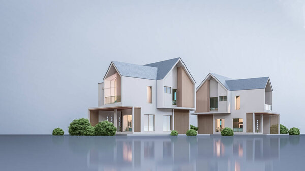 Architecture 3d rendering illustration of modern minimal house with natural landscape