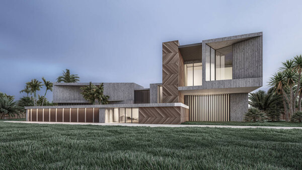 Architecture 3d rendering illustration of modern minimal house