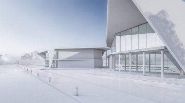 Mimari 3D, büyük cam kapılı beyaz sarayın resimlerini çiziyor. 
