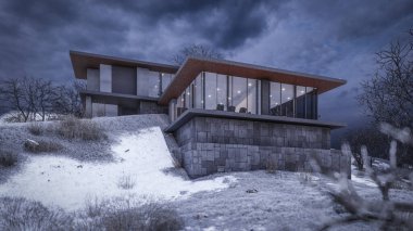 Mimari 3D, minimal modern evin tasviri 