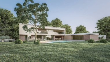 Mimari 3D, minimal modern evin tasviri 