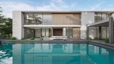 Mimari 3D, minimal modern evin tasviri 