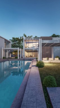 Mimari 3D, minimal modern evin tasviri 