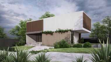 Mimari 3D, minimal modern evin tasviri 