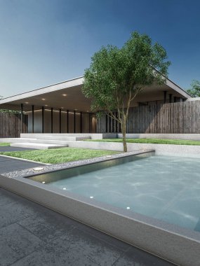 Mimari 3D, minimal modern evin tasviri 