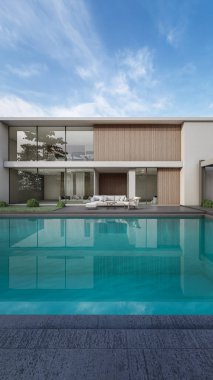 Mimari 3D, doğal manzaralı minimal modern evin tasviri 