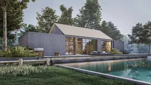 Architektur Rendering Illustration Eines Minimalen Modernen Hauses Mit Natürlicher Landschaft — Stockfoto