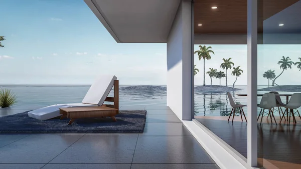 Architecture Rendering Illustration Minimal Modern House Villa Sunbathing Bed Sea — Stock Photo, Image