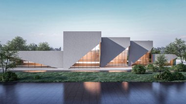 Mimari 3D, doğal manzaralı minimal modern evin tasviri 