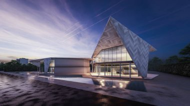 Mimari 3D, doğal manzaralı minimal modern evin tasviri 