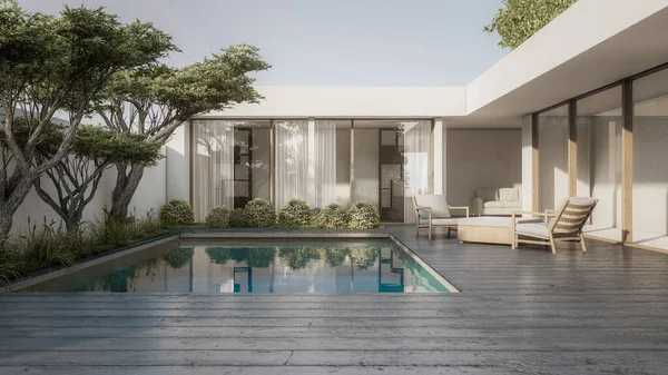 Arkitektur Rendering Illustration Minimalt Modernt Hus Med Pool — Stockfoto