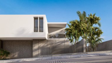 Mimari 3D, doğal manzaralı minimal modern evin tasviri