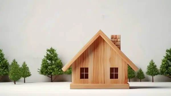 Rendering Eines Holzmodells Eines Hauses Auf Holzsockel Auf Das Potenzial — Stockfoto