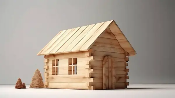 Vykreslení Dřevěného Modelu Domu Dřevěném Podstavci Naznačující Potenciál Kreativity Představivosti Stock Snímky