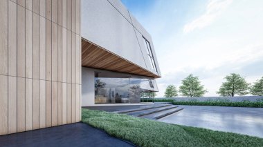 Modern Minimalist Ev ve Doğal Manzara.