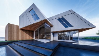 Modern Minimalist Ev ve Doğal Manzara.