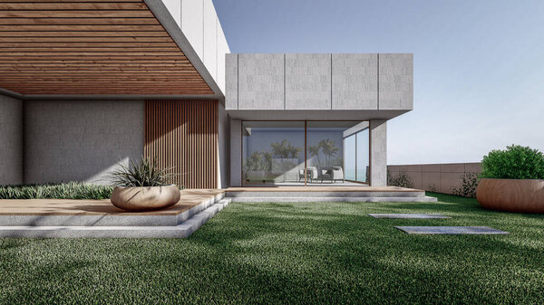 Современный минималистский дом и природный ландшафт.