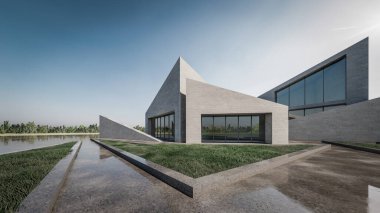 Modern Minimalist Ev ve Doğal Manzara.