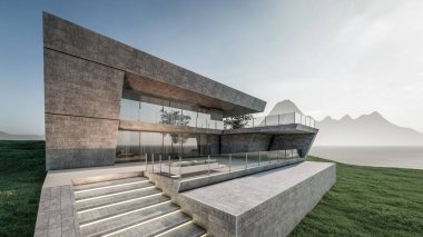 Modern Minimalist Ev ve Doğal Manzara.