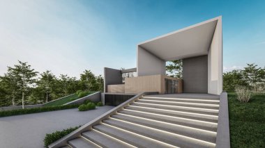 Modern Minimalist Ev ve Doğal Manzara.