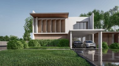 Modern Minimalist Ev ve Doğal Manzara.