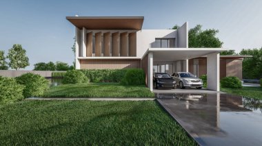 Modern Minimalist Ev ve Doğal Manzara.