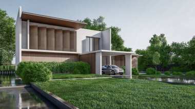 Modern Minimalist Ev ve Doğal Manzara.