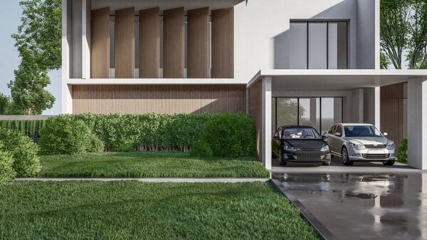 Современный минималистский дом и природный ландшафт.